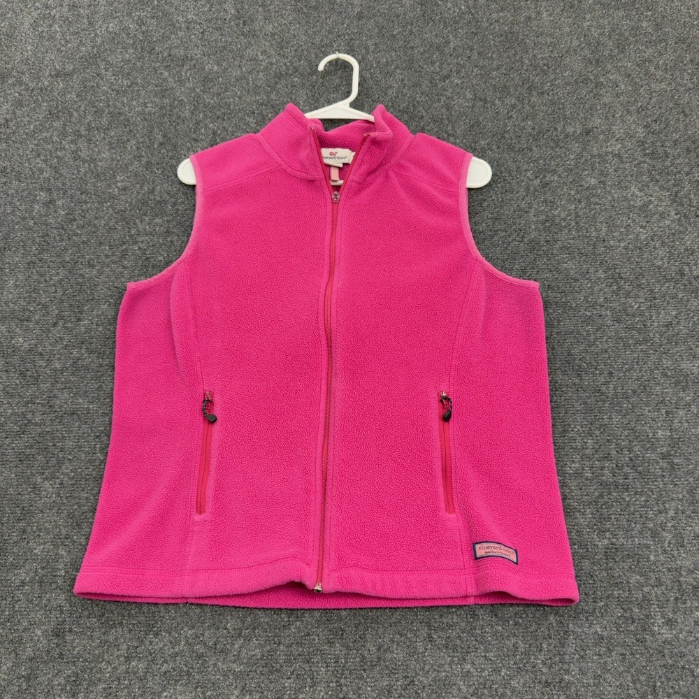 Vineyard Vines Vest Womens M Pink Polyester Full Zip Mock Neck Preppy Casual